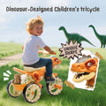 Xuanlur Kids Ride on Dinosaur Tricycle, Toddlers Kid Trike with Wide Flash Wheels, Anti Slip Pedals, Rear Basket, Music & LED Lights, Toddler Bike