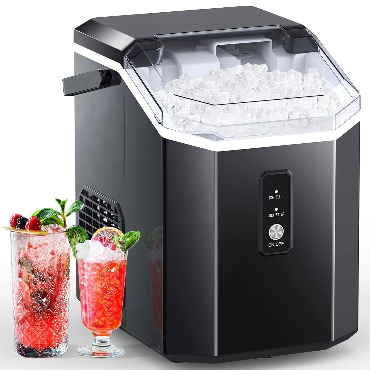 COWSAR Nugget Ice Maker, Portable Countertop Machine with Self Cleaning, 34LBS/Day, Handle, Scoop and Basket for Home Office Party, Black